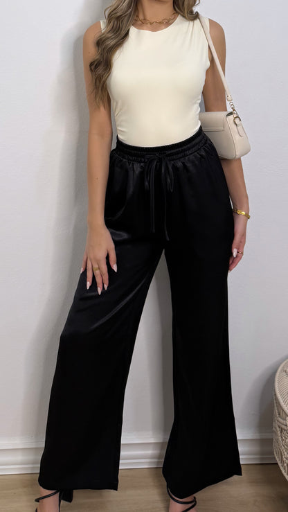 BLACK SATIN PANTS